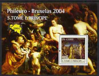 St Thomas & Prince Islands 2004 Nude Paintings (Phileuro) perf s/sheet containing 1 value unmounted mint  Mi BL 526, stamps on arts, stamps on nudes, stamps on stamp exhibitions