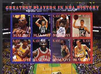 Malawi 2007 Basketball Greatest Players in NBA History perf sheetlet containing 8 values unmounted mint, stamps on sport, stamps on basketball
