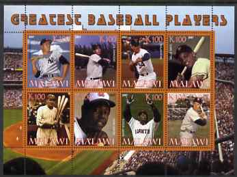 Malawi 2007 Greatest Baseball Players perf sheetlet containing 8 values unmounted mint, stamps on sport, stamps on baseball