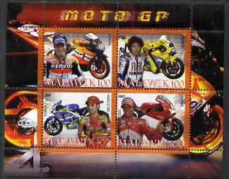 Malawi 2007 Moto GP perf sheetlet containing 4 values unmounted mint, stamps on , stamps on  stamps on motorbikes, stamps on  stamps on sport