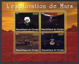 Congo 2007 Conquest of Mars perf sheetlet containing 4 values unmounted mint, stamps on space, stamps on planets, stamps on mars