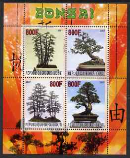 Djibouti 2007 Bonsai perf sheetlet containing 4 values unmounted mint, stamps on flowers, stamps on plants, stamps on trees, stamps on bonsai