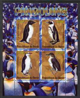 Benin 2007 Penguins perf sheetlet containing 4 values unmounted mint, stamps on birds, stamps on penguins, stamps on polar