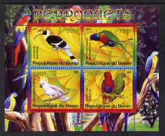 Benin 2007 Parrots perf sheetlet containing 4 values unmounted mint, stamps on birds, stamps on parrots