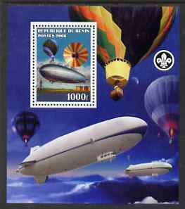 Benin 2008 Airships & Balloons perf s/sheet containing 1 value (with Scout Logo) unmounted mint, stamps on , stamps on  stamps on scouts, stamps on  stamps on aviation, stamps on  stamps on airships, stamps on  stamps on balloons
