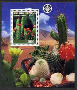 Benin 2008 Cacti perf s/sheet #2 containing 1 value (with Scout Logo) unmounted mint, stamps on scouts, stamps on cacti, stamps on flowers