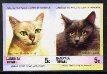Tuvalu - Nanumea 1985 Cats 5c American Short-hair & Turkish Angora (Leaders of the World) imperf se-tenant pair unmounted mint, stamps on , stamps on  stamps on animals, stamps on  stamps on cats