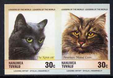 Tuvalu - Nanumea 1985 Cats 30c The Korat & American Maine Coon (Leaders of the World) imperf se-tenant pair unmounted mint, stamps on animals, stamps on cats