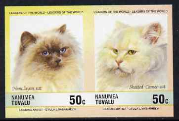 Tuvalu - Nanumea 1985 Cats 50c Himalayan & Shaded Cameo (Leaders of the World) imperf se-tenant pair unmounted mint, stamps on animals, stamps on cats