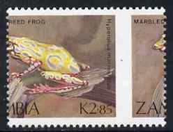 Zambia 1989 Reed Frog 2k85 with superb 10mm misplacement of perforations, unmounted mint SG 569var, stamps on animals, stamps on amphibians, stamps on frogs