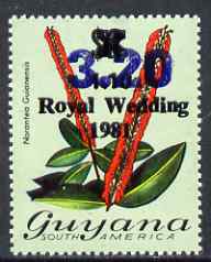 Guyana 1984 Surcharged $3.20 on $1.10 on $2 on unissued Royal Wedding overprint unmounted mint, SG 1133, stamps on royalty, stamps on diana, stamps on charles, stamps on flowers