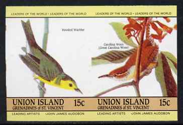 St Vincent - Union Island 1985 John Audubon Birds 15c Hooded Warbler & Carolina Wren imperf se-tenant pair unmounted mint , stamps on audubon, stamps on birds, stamps on wrens