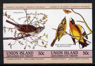 St Vincent - Union Island 1985 John Audubon Birds 50c Sparrow & Grosbeak imperf se-tenant pair unmounted mint , stamps on audubon, stamps on birds, stamps on 