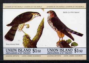 St Vincent - Union Island 1985 John Audubon Birds $1.50 Hawk & Merlin imperf se-tenant pair unmounted mint , stamps on , stamps on  stamps on audubon, stamps on  stamps on birds, stamps on  stamps on birds of prey, stamps on  stamps on hawks