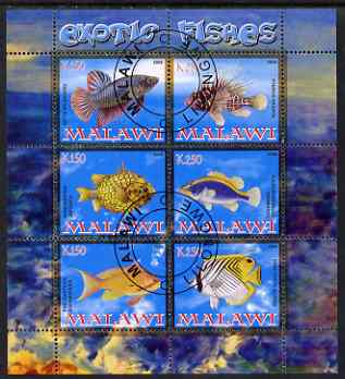 Malawi 2008 Exotic Fish perf sheetlet containing 6 values fine cto used , stamps on fish