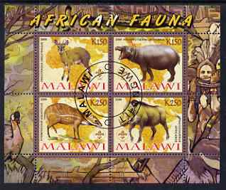 Malawi 2008 African Fauna perf sheetlet containing 4 values, each with Scout logo fine cto used, stamps on animals, stamps on hippos, stamps on scouts