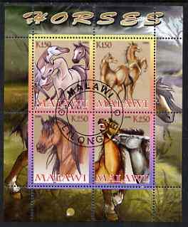Malawi 2008 Horses perf sheetlet containing 4 values fine cto used, stamps on horses, stamps on animals