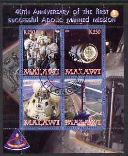 Malawi 2008 Apollo 40th Anniversary First Flight perf sheetlet containing 4 values fine cto used, stamps on space, stamps on apollo