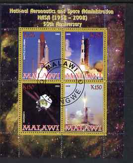 Malawi 2008 NASA 50th Anniversary perf sheetlet containing 4 values fine cto used, stamps on space, stamps on rockets