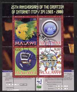 Malawi 2008 Internet 25th Anniversary perf sheetlet containing 4 values fine cto used, stamps on computers, stamps on communications, stamps on globes