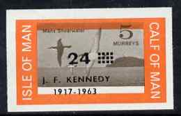 Calf of Man 1966 Manx Shearwater 24m on 5m with Kennedy overprint imperf proof with opt and central vignette misplaced on gummed paper handstamped Proof in violet on back..., stamps on birds, stamps on shearwaters, stamps on kennedy, stamps on usa presidents