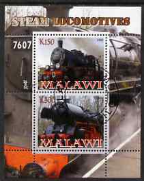 Malawi 2008 Steam Railways perf sheetlet #1 containing 2 values fine cto used, stamps on railways