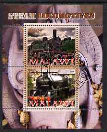 Malawi 2008 Steam Railways perf sheetlet #2 containing 2 values fine cto used, stamps on railways