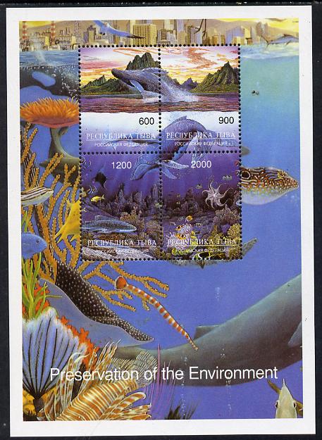 Touva 1996 Preservation of the Environment (Sea Life) deluxe sheet containing set of 4 values unmounted mint, stamps on marine-life, stamps on whales, stamps on 