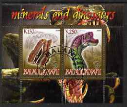 Malawi 2008 Minerals & Dinosaurs perf sheetlet #2 containing 2 values with Scout Logo fine cto used, stamps on minerals, stamps on dinosaurs, stamps on scouts