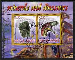 Malawi 2008 Minerals & Dinosaurs perf sheetlet #4 containing 2 values with Scout Logo fine cto used, stamps on minerals, stamps on dinosaurs, stamps on scouts