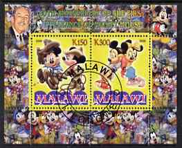 Malawi 2008 Disney - 80th Anniversary of Mickey Mouse perf sheetlet #4 containing 2 values fine cto used, stamps on disney