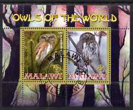 Malawi 2008 Owls of the World perf sheetlet #7 containing 2 values with Scout Logo fine cto used, stamps on birds, stamps on birds of prey, stamps on owls, stamps on scouts