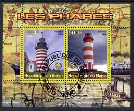 Benin 2008 Lighthouses perf sheetlet containing 2 values with Rotary Logo fine cto used, stamps on lighthouses, stamps on rotary