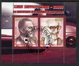 Benin 2008 Enzo Ferrari - 120th Birth Anniversary perf sheetlet #1 containing 2 values with Rotary Logo fine cto used, stamps on personalities, stamps on cars, stamps on ferrari, stamps on rotary