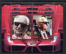 Benin 2008 Enzo Ferrari - 120th Birth Anniversary perf sheetlet #2 containing 2 values with Rotary Logo fine cto used, stamps on personalities, stamps on cars, stamps on ferrari, stamps on rotary