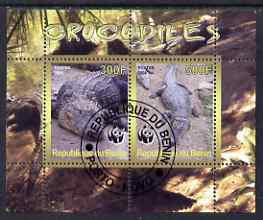 Benin 2008 WWF - Crocodiles perf sheetlet containing 2 values fine cto used, stamps on crocodiles, stamps on  wwf , stamps on reptiles