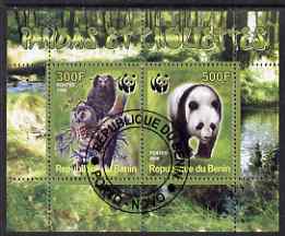 Benin 2008 WWF - Owls & Bears perf sheetlet containing 2 values fine cto used, stamps on owls, stamps on birds, stamps on birds of prey, stamps on  wwf , stamps on bears, stamps on pandas
