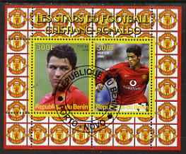 Benin 2008 Football Stars perf sheetlet #2 containing 2 values (Cristiano Ronaldo) fine cto used, stamps on personalities, stamps on sport, stamps on football