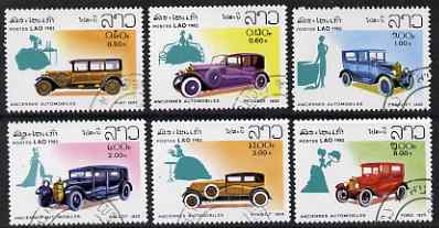 Laos 1982 Classic Cars perf set of 6 fine cto used, SG 599-604, stamps on cars, stamps on fiat, stamps on peugeot, stamps on ford, stamps on renault