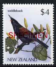 New Zealand 1982-89 Saddleback $4 from Native Birds def set overprinted SPECIMEN unmounted mint, SG 1295s, stamps on birds