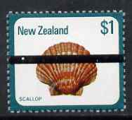 New Zealand 1975-81 Scallop Shell $1 (from def set) with horiz black line opt for PO training school use, unmounted mint, as SG 1103, stamps on , stamps on  stamps on shells, stamps on  stamps on marine life