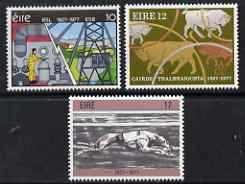 Ireland 1977 Golden Jubilee perf set of 3 unmounted mint, SG 413-5, stamps on agriculture, stamps on farming, stamps on bovine, stamps on coins, stamps on dogs, stamps on racing, stamps on sport, stamps on energy