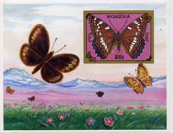 Mongolia 1992 Butterflies IMPERF m/sheet mounted in folder entitled HOUSE OF QUESTA - PROOFS, rare and most unusual, stamps on butterflies