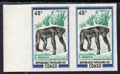 Congo 1972 Wild Animals 40f Chimpanzee imperf pair from limited printing unmounted mint as SG 340, stamps on animals, stamps on apes