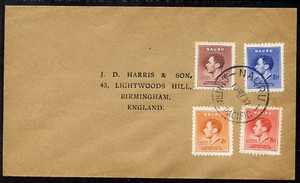 Nauru 1937 KG6 Coronation set of 4 on cover with first day cancel addressed to the forger, J D Harris.  Harris was imprisoned for 9 months after Robson Lowe exposed him f..., stamps on , stamps on  kg6 , stamps on forgery, stamps on forger, stamps on forgeries, stamps on coronation