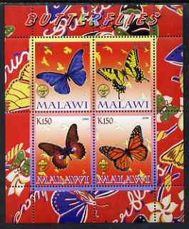 Malawi 2008 Butterflies perf sheetlet containing 4 values, each with Scout logo unmounted mint, stamps on butterflies, stamps on scouts