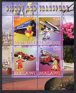 Malawi 2008 Disney & Transport perf sheetlet containing 4 values unmounted mint, stamps on disney, stamps on transport, stamps on railways, stamps on aviation, stamps on shuttle, stamps on cars, stamps on  f1 , stamps on racing cars, stamps on formula 1, stamps on fire, stamps on bears