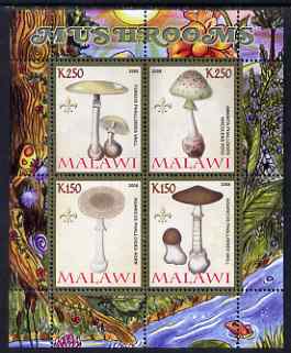 Malawi 2008 Fungi #1 perf sheetlet containing 4 values, each with Scout logo unmounted mint, stamps on fungi, stamps on scouts