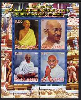 Malawi 2008 Gandhi 60th Death Anniversary perf sheetlet containing 4 values unmounted mint, stamps on , stamps on  stamps on personalities, stamps on  stamps on gandhi