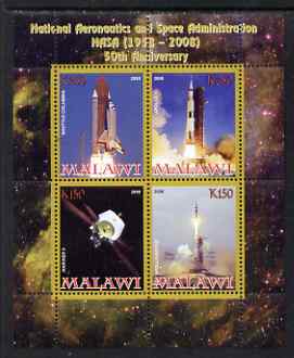 Malawi 2008 NASA 50th Anniversary perf sheetlet containing 4 values unmounted mint, stamps on space, stamps on rockets